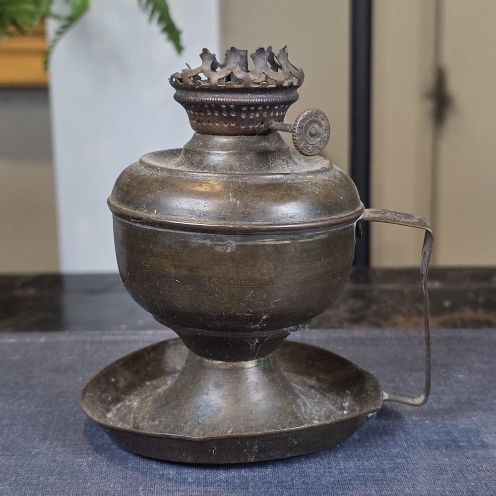 Antique European Finger Oil Lamp | Bronze Veilleuse Night Light | HB Maker Mark